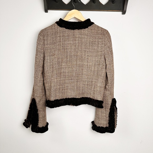 TORY BURCH Women Brown Wool Velvet Jacket 10 Tweed - Picture 2 of 8